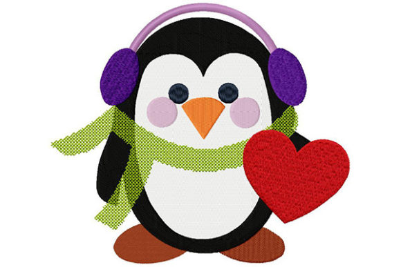 Penguin, Music, Love Embroidery Design